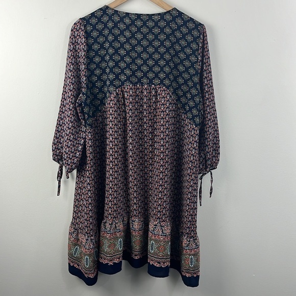 Jodifl Mixed Print Boho Long Puff Sleeve Tunic Dress Top Womens Size L - Picture 2 of 10